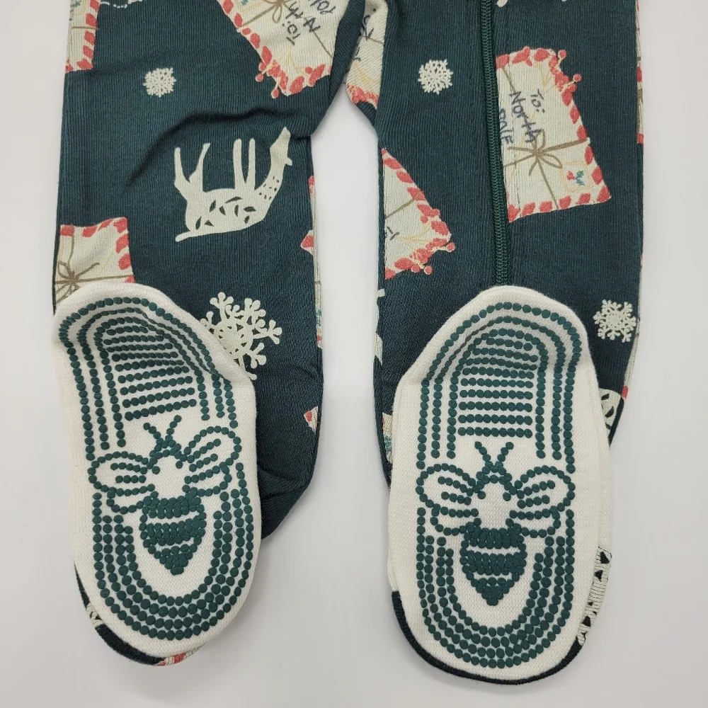 Burt's Bees Baby Footie Sleeper Dark Green White Letters To Santa 3-6mo NEW